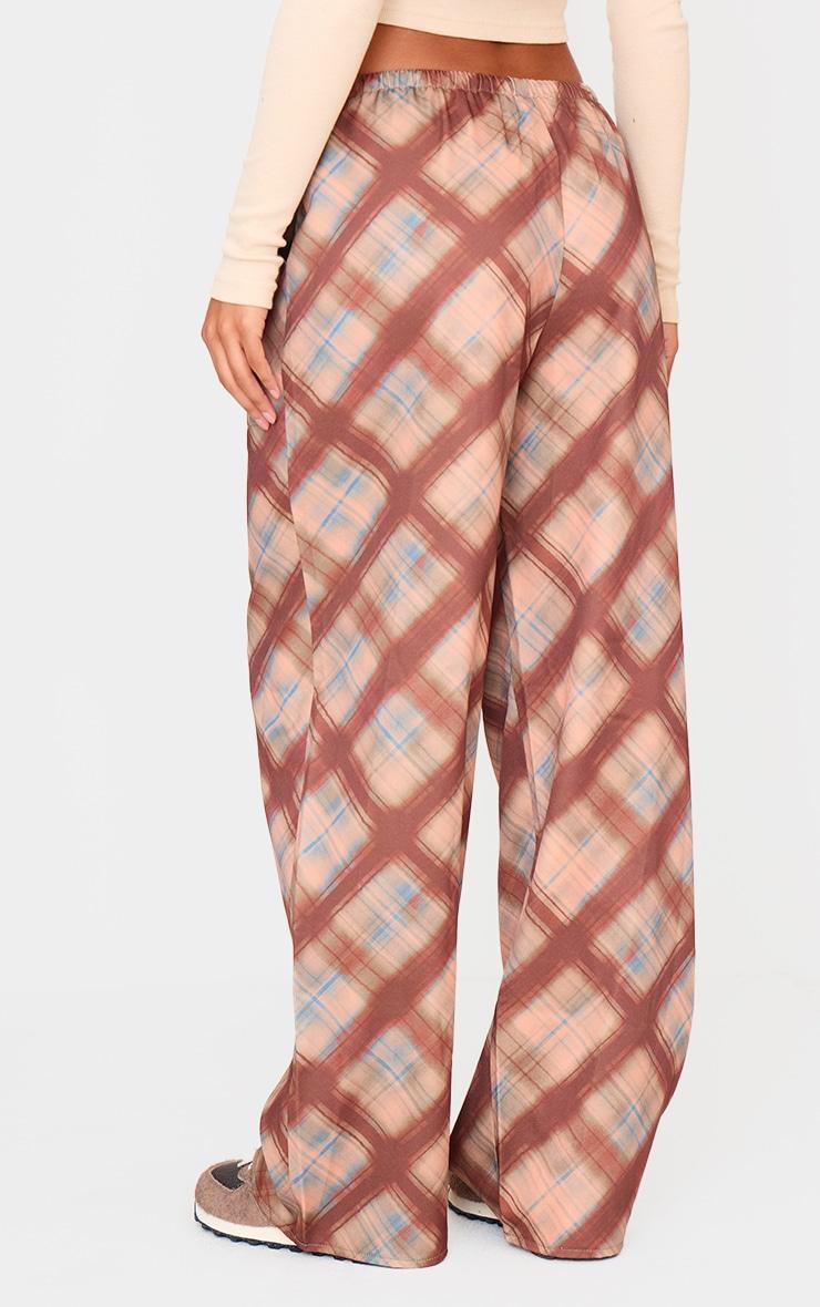 Brown Check Print Woven Drawstring Waist Low Rise Relaxed Pants Product Image