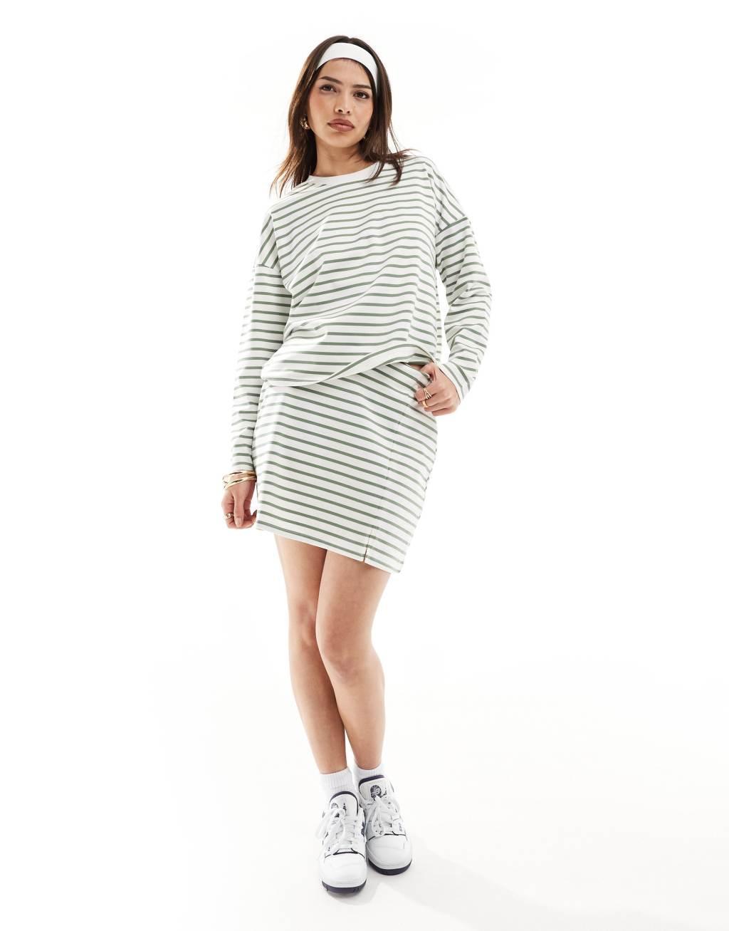 Vero Moda jersey mini skirt in green stripe - part of a set Product Image