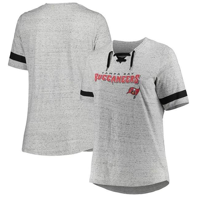 Womens Heather Gray Tampa Bay Buccaneers Plus Size Lace-Up V-Neck T-Shirt Product Image