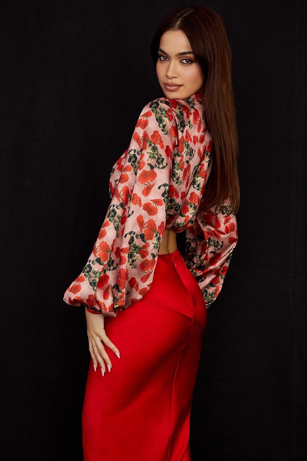 Monica Rose Print Satin Plunge Top Product Image