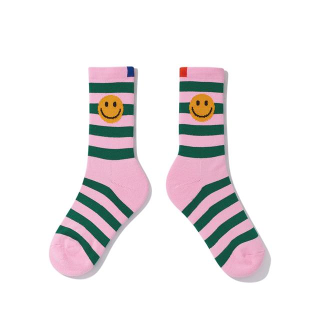 The Women's Rugby Smile Sock - Green/Blush Female Product Image