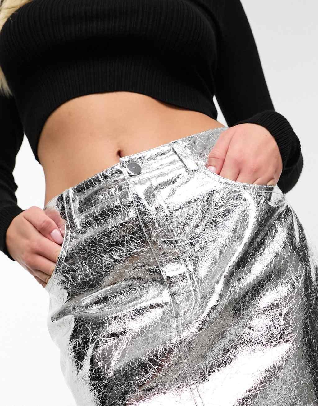 Jaded Rose textured metallic mini skirt in silver Product Image