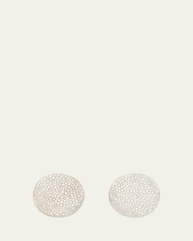 Large Flower Disc Clip Earrings in Sterling Silver with Diamonds Product Image