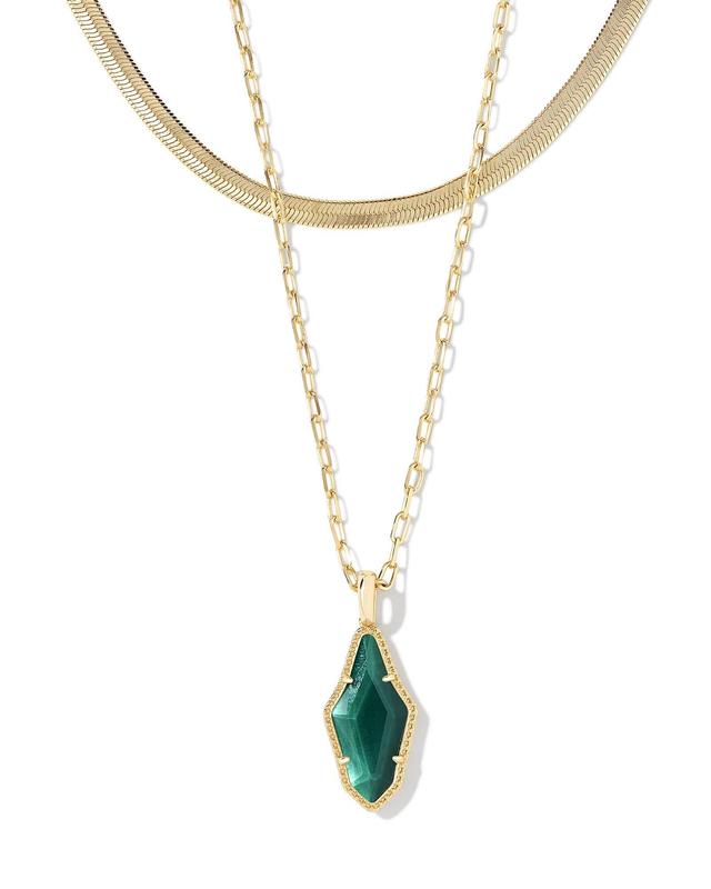 Evelyn Gold Multi Strand Necklace in Dark Green Mother-of-Pearl Product Image