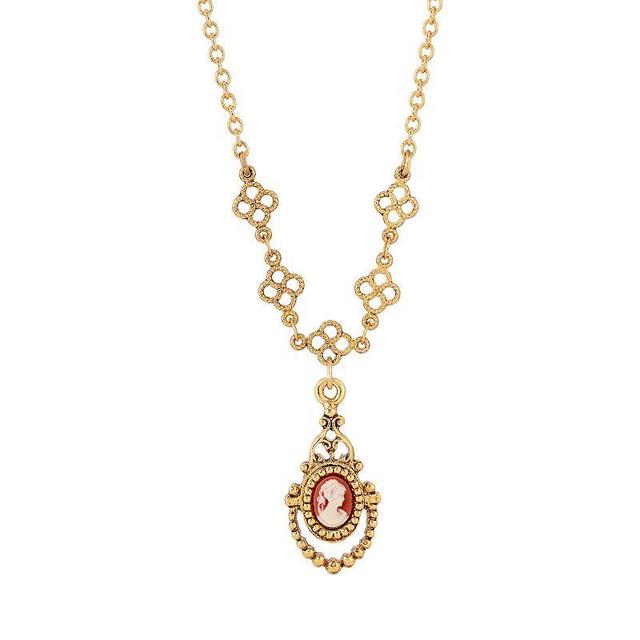 1928 Gold Tone Simulated Carnelian Cameo Necklace, Womens, Orange Product Image