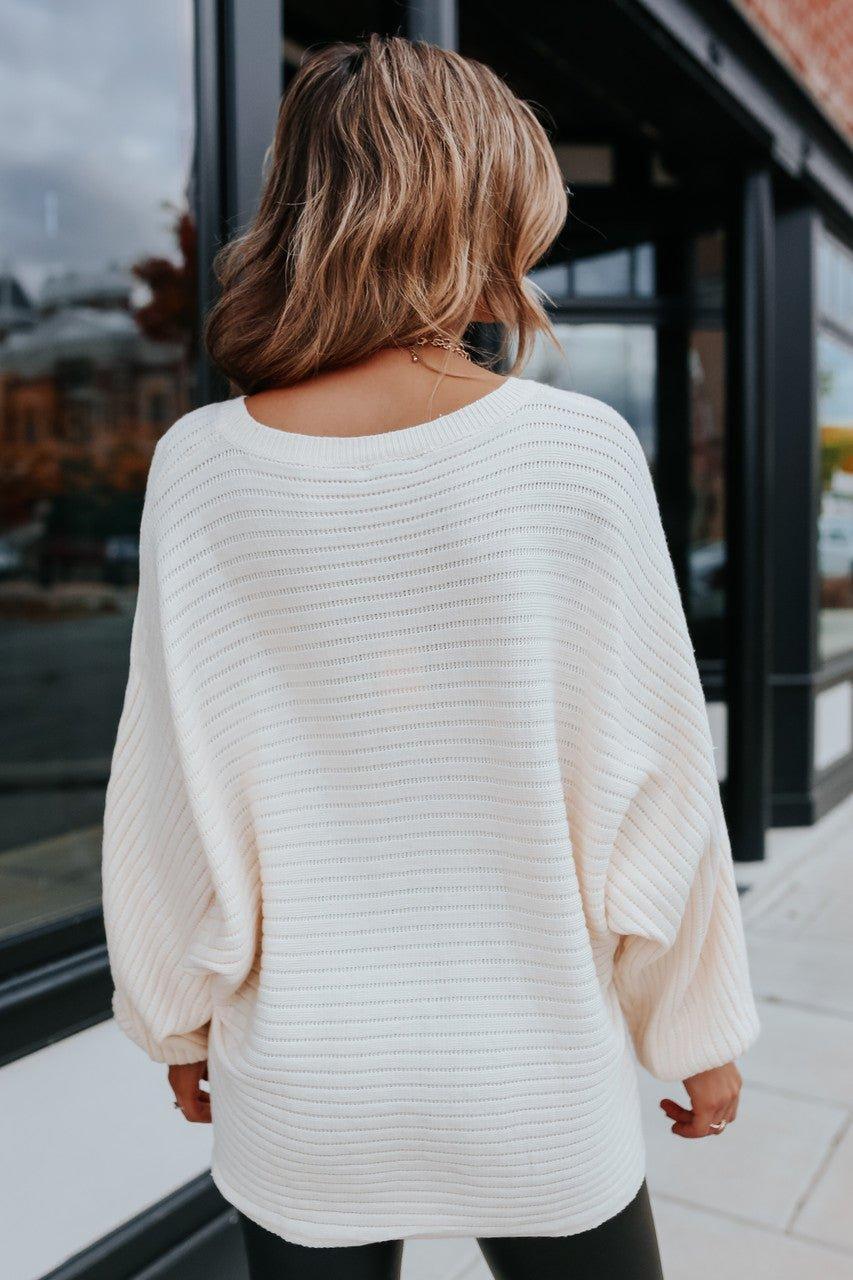 Latte Run Boatneck Dolman Ribbed Sweater - Cream Product Image