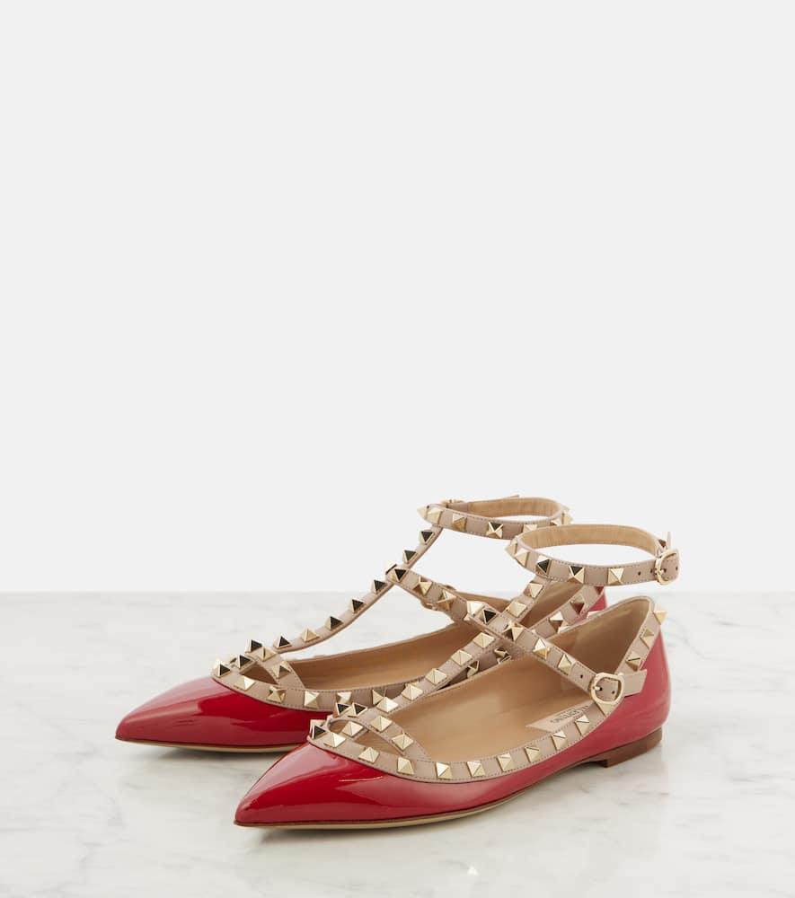 Rockstud Patent Leather Ballet Flats In Red Product Image