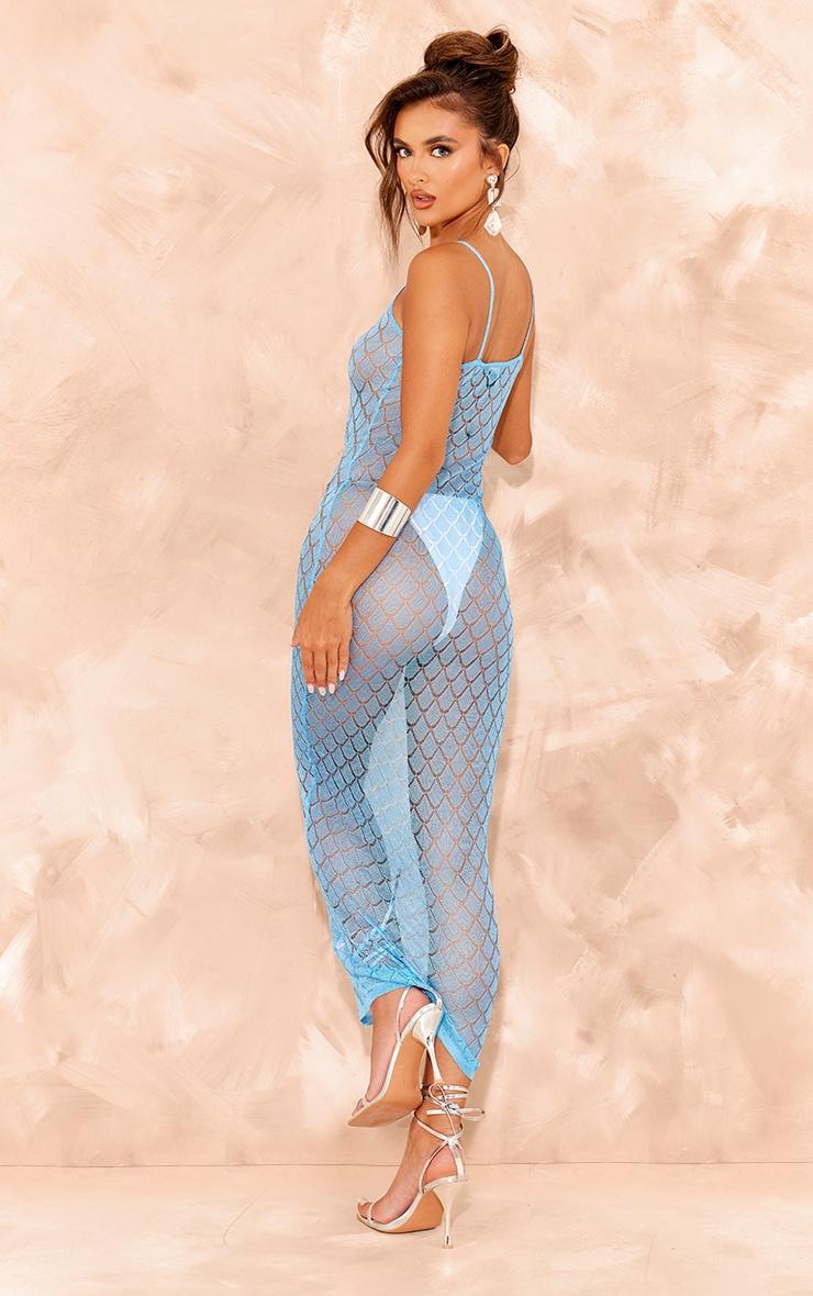 Blue Sheer Glitter Knit Strappy Maxi Dress Product Image