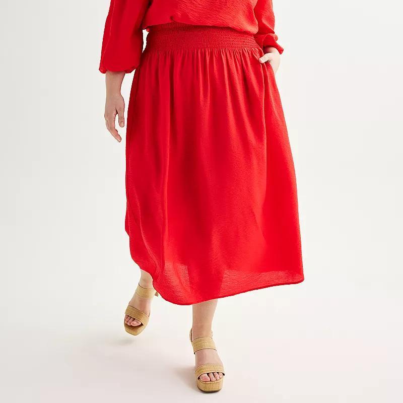 Plus Size Nine West Smocked Waist Midi Skirt, Womens product image