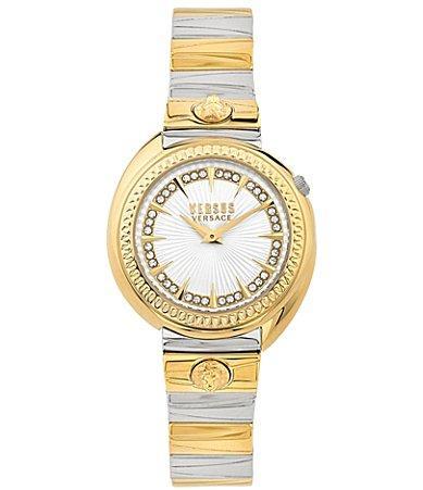 Versus Versace Womens Tortona Crystal 2 Hand Quartz Black Genuine Leather Watch, 38mm Product Image