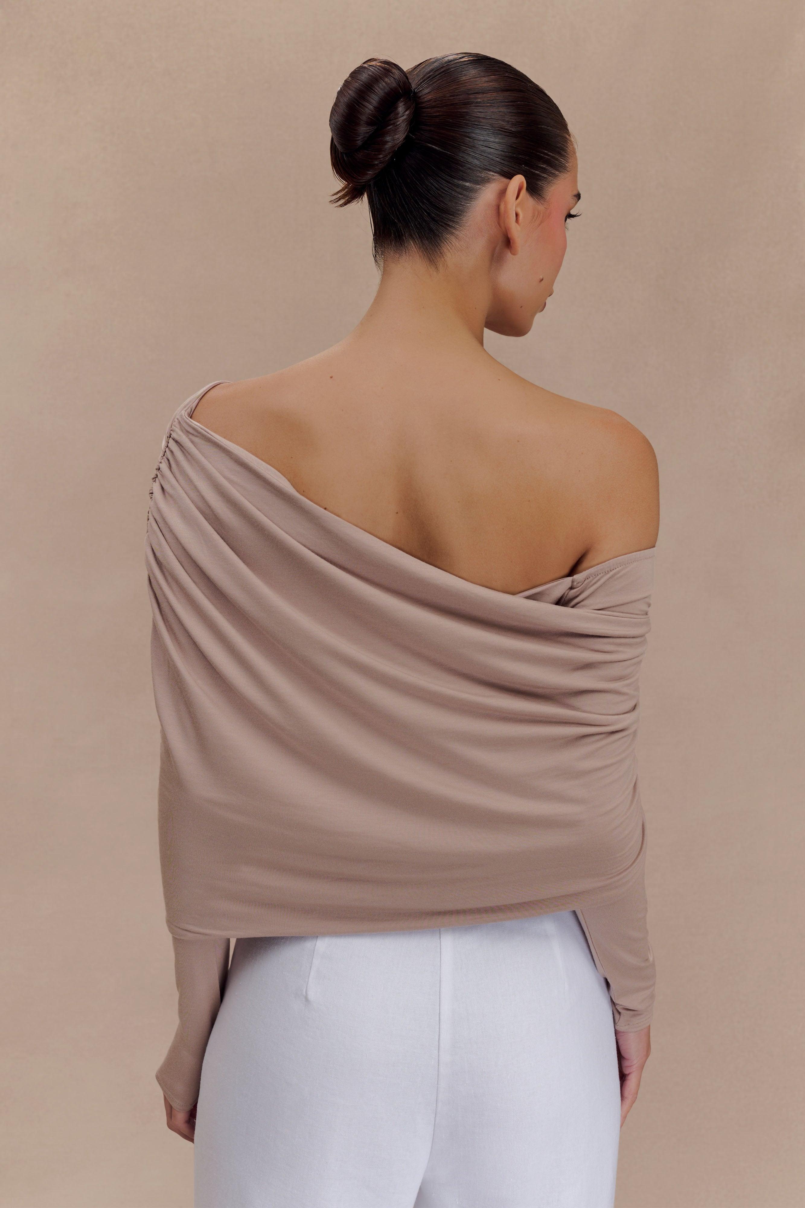 Corinna Modal One Shoulder Top - Mushroom Product Image