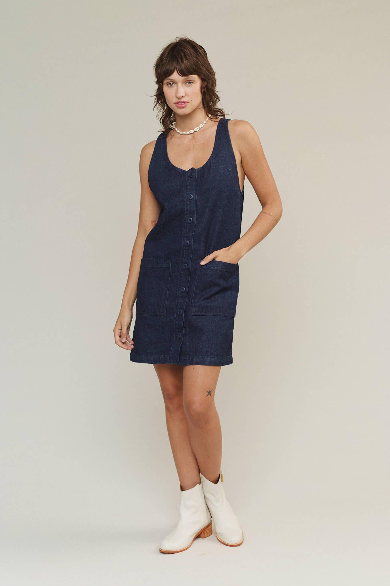 Denim Jumper Dress Female Product Image