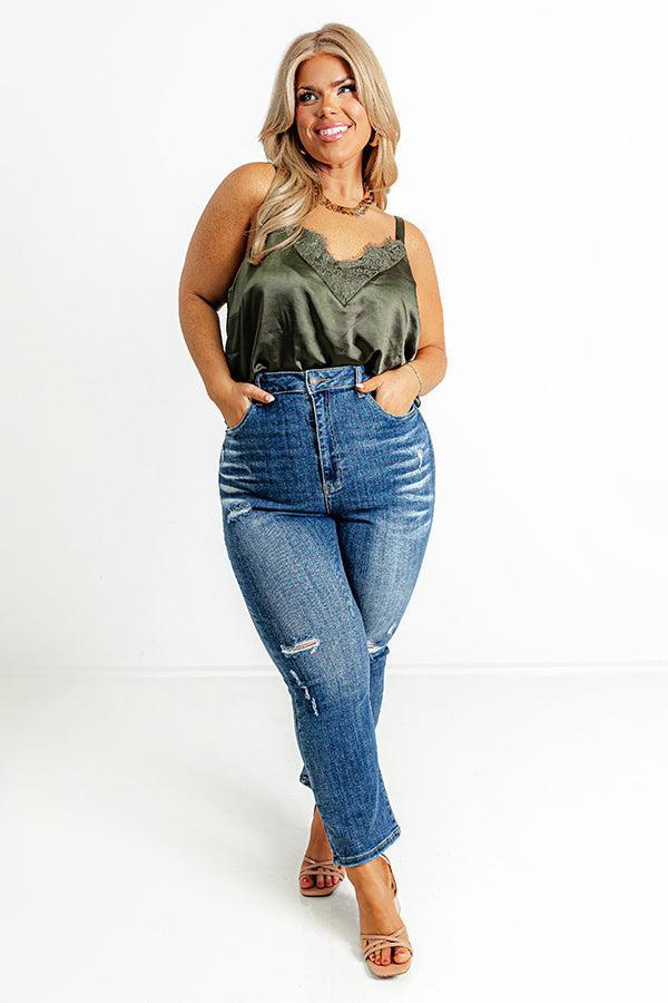 Lost In A Novel Satin Tank In Army Green Curves Product Image