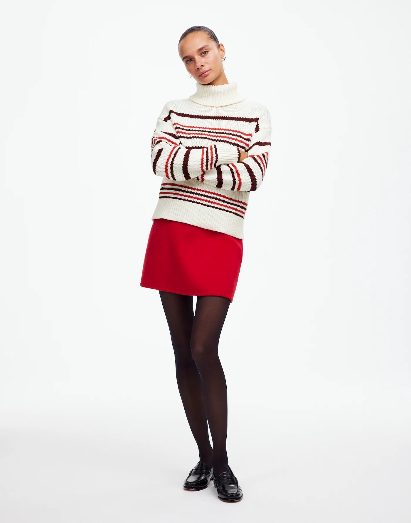 Ribbed Cotton Turtleneck Sweater in Stripe Product Image