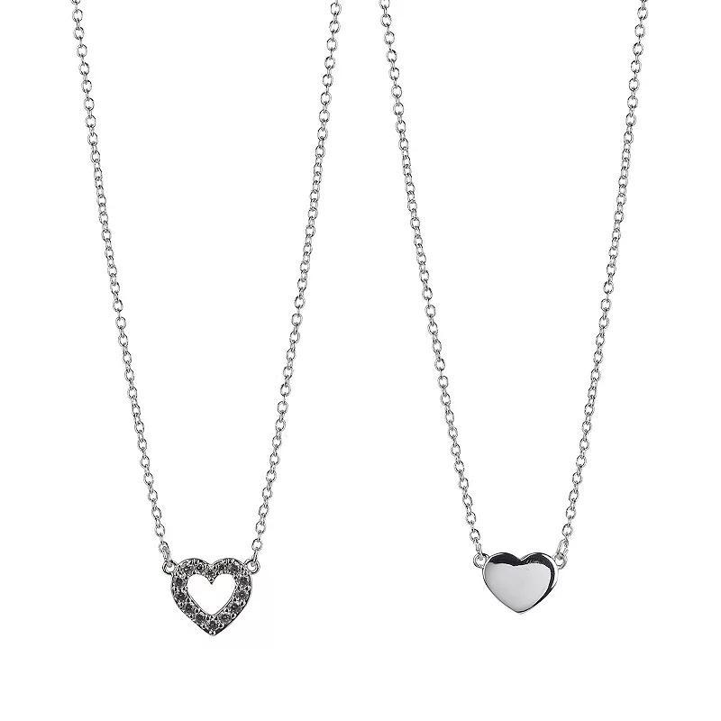 FAO Schwarz Fine Silver Plated Cubic Zirconia Heart Pendant Necklace Set, Womens, Silver Tone Crystal Product Image