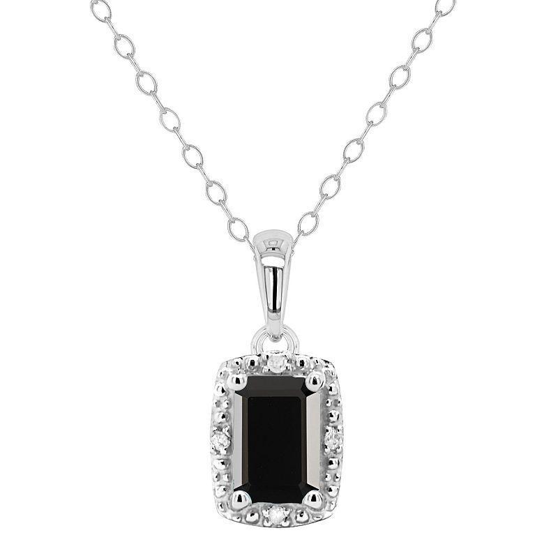 Celebration Gems Sterling Silver Emerald Cut Onyx & Diamond Accent Pendant Necklace, Womens Black Product Image