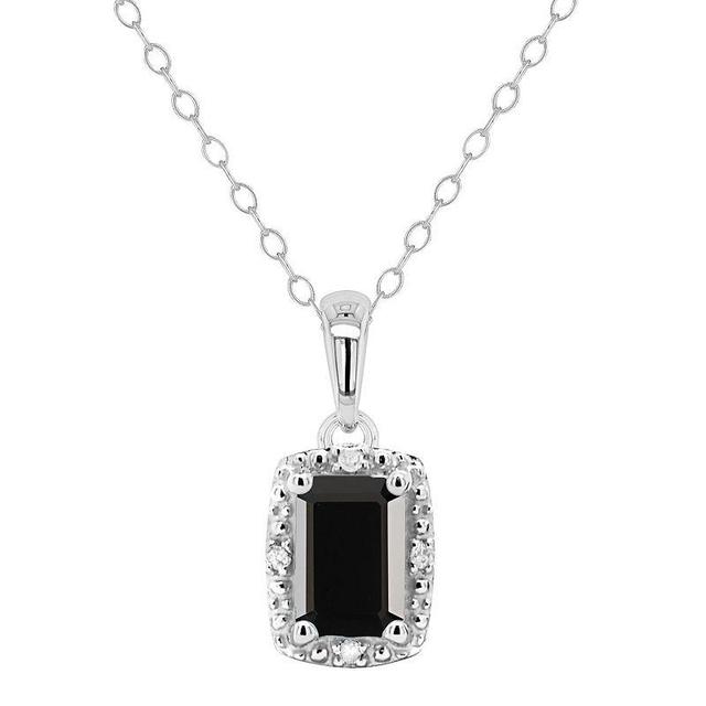 Celebration Gems Sterling Silver Emerald Cut Onyx & Diamond Accent Pendant Necklace, Womens Product Image