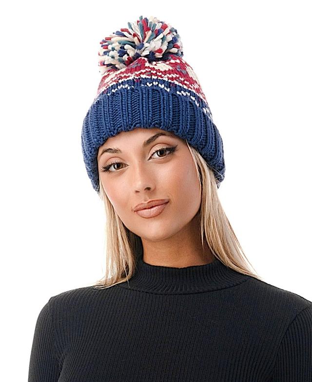 Marcus Adler Womens Fair Isle Heart Knit Pom Beanie Product Image