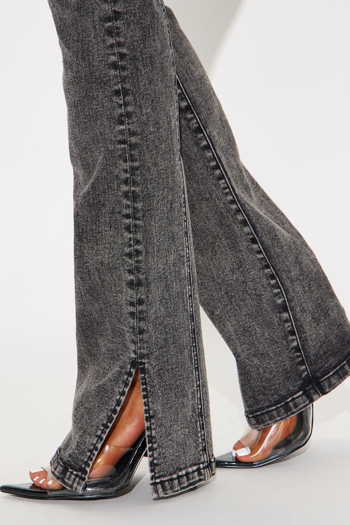 Side Slit Stretch Slim Bootcut Jeans - Black Wash Product Image