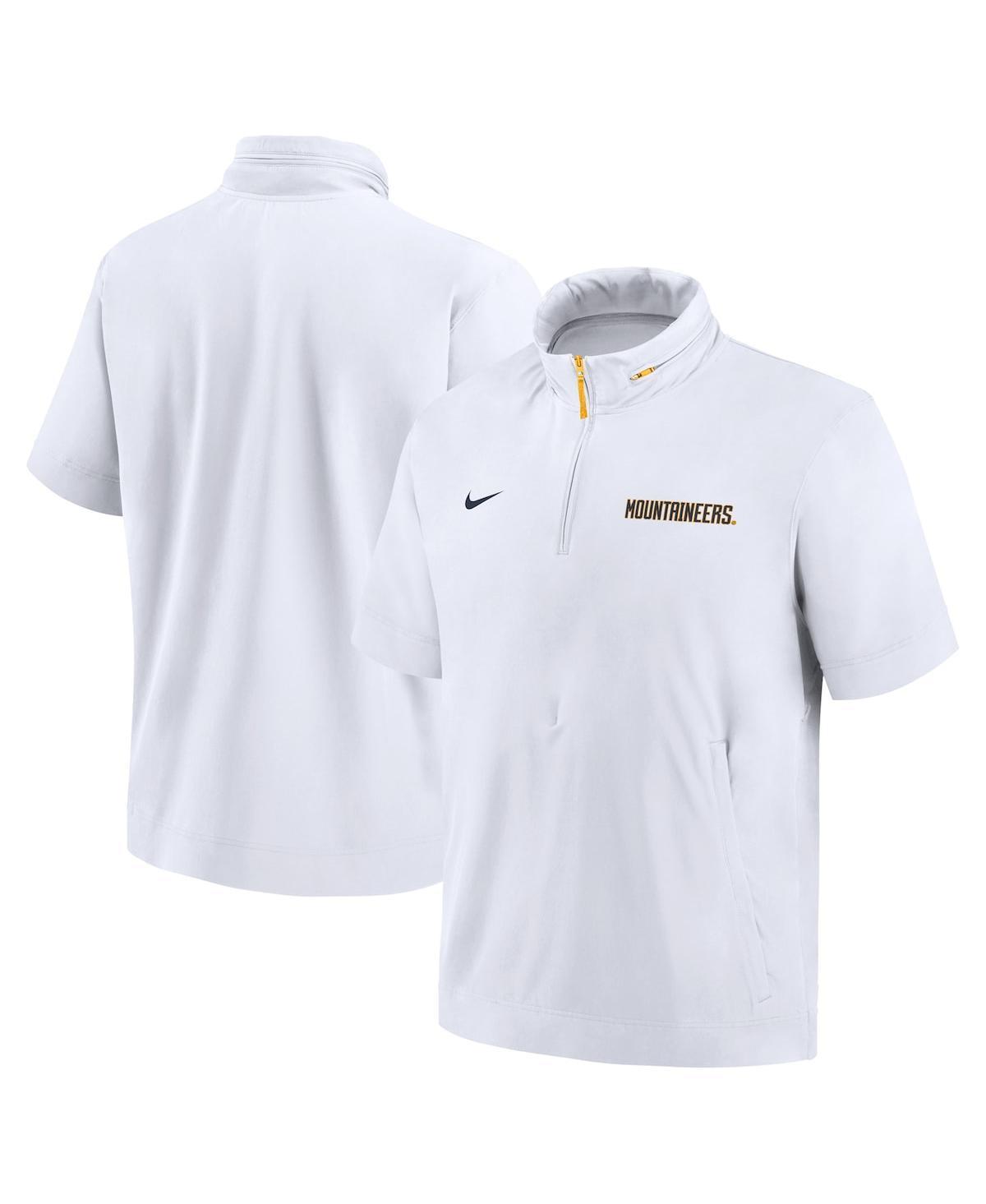 Nike Mens White West Virginia Mountaineers 2024 Sideline Coach Short Sleeve Half-Zip Hoodie Jacket - White Product Image