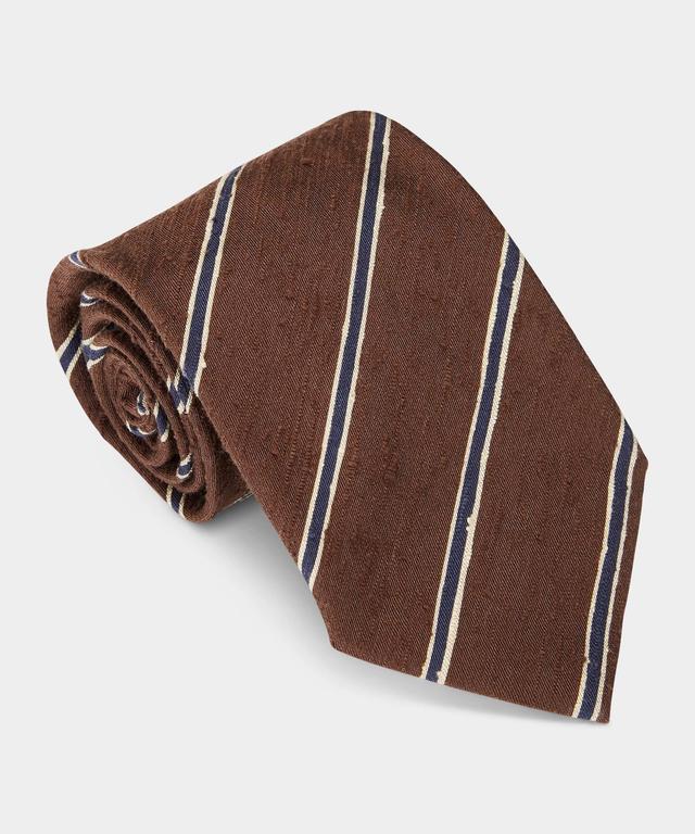 Striped Shantung Silk Tie in Brown Product Image