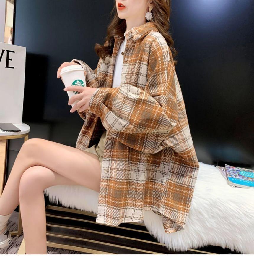 Plaid Button-Up Shirt Jacket Product Image