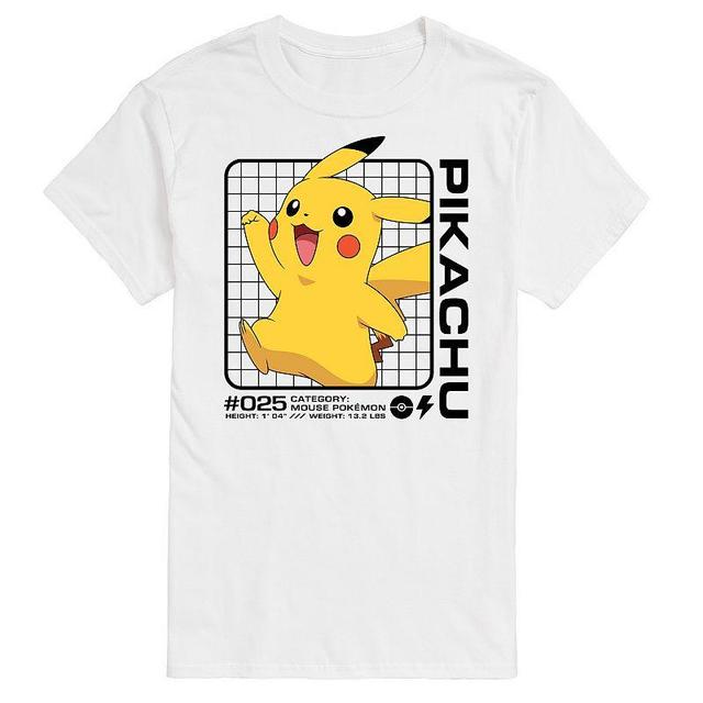 Big & Tall Pokemon Pikachus Stats Graphic Tee, Mens White Product Image