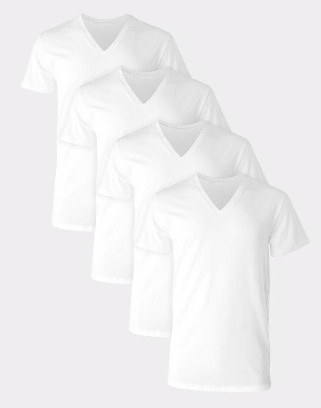 Mens Hanes Ultimate 4-pack Comfort-Fit Stretch V-neck Tees White Product Image