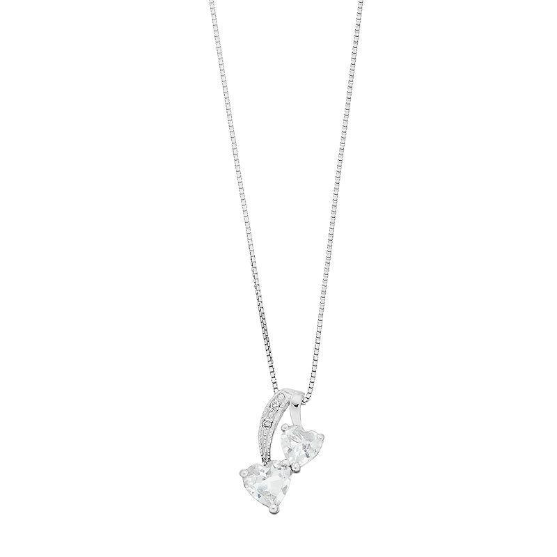 Gemminded Sterling Silver Gemstone & Diamond Accent Double Heart Pendant Necklace, Womens White Topaz Product Image