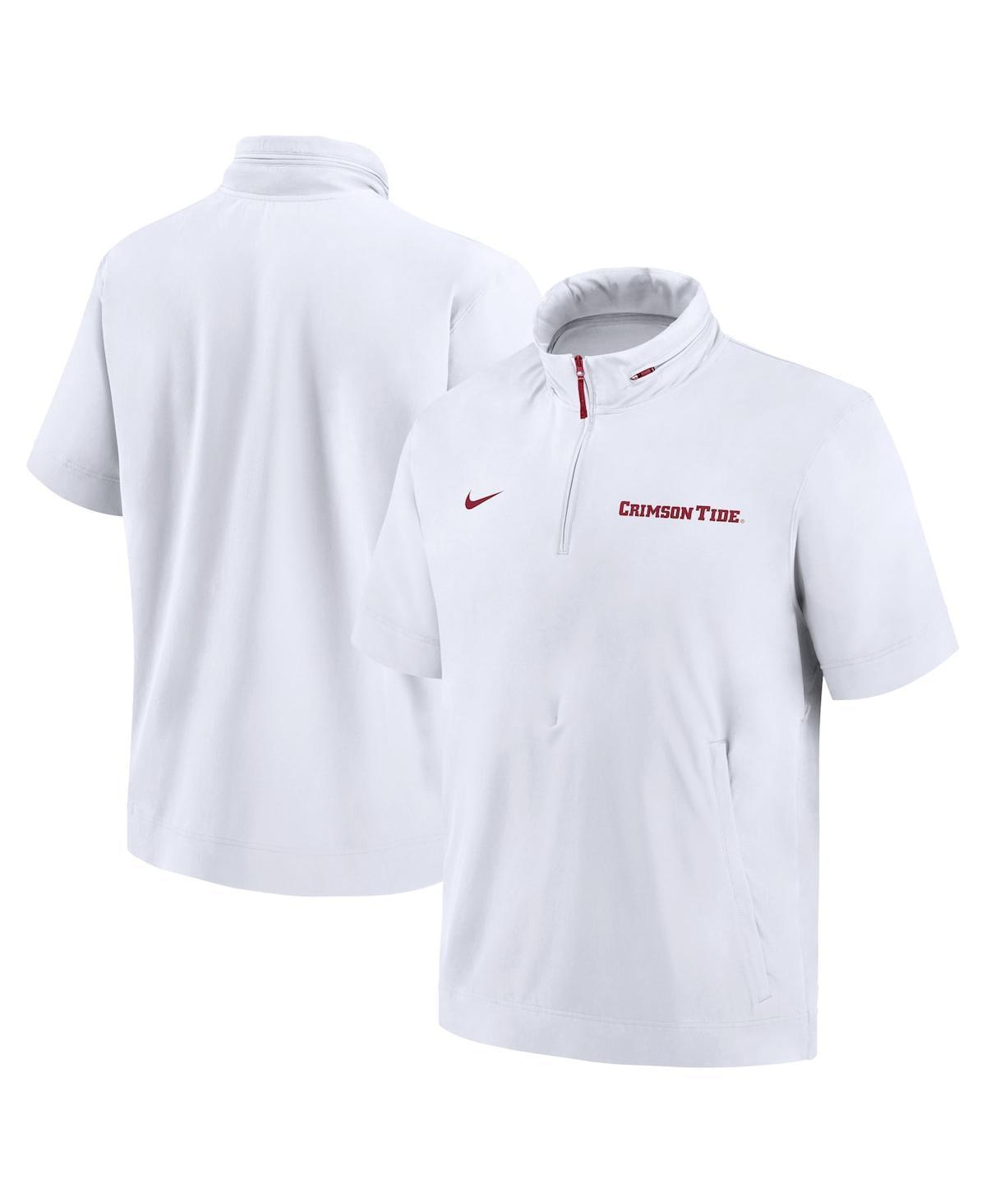 Nike Mens White Alabama Crimson Tide 2024 Sideline Coach Short Sleeve Half-Zip Hoodie Jacket - White Product Image