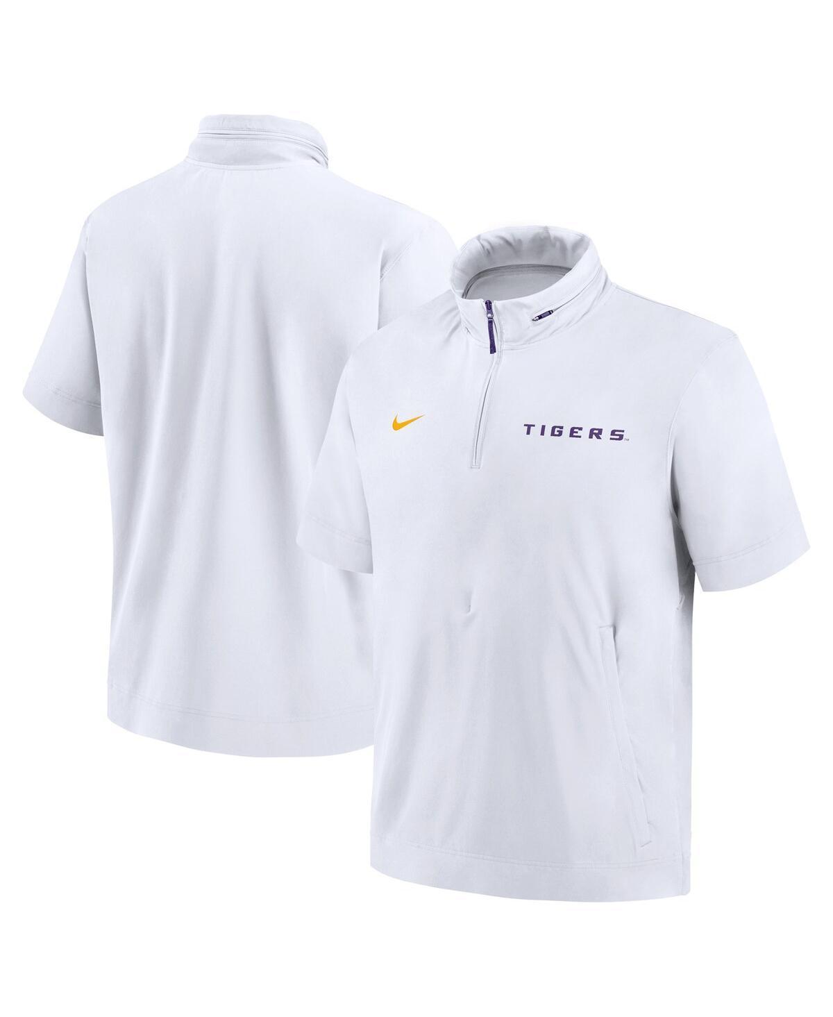 NIKE Men's White Lsu Tigers 2024 Sideline Coach Short Sleeve Half-zip Hoodie Jacket In White,purple Product Image