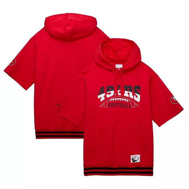 Mens Mitchell & Ness Scarlet San Francisco 49ers Pre-Game Short Sleeve Pullover Hoodie Product Image