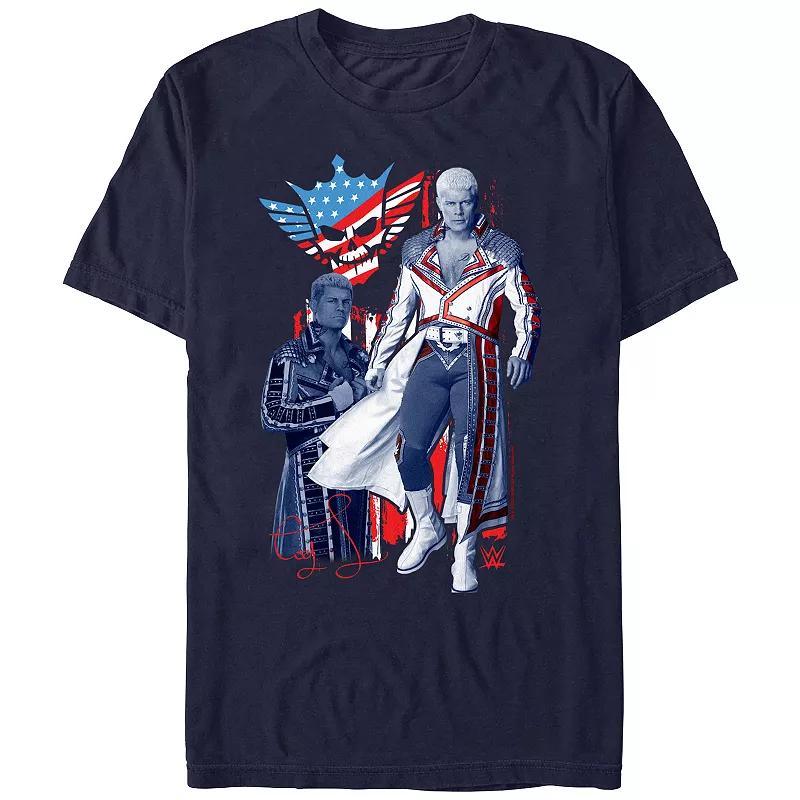 Mens WWE Cody Rhodes Poster Americana Graphic Tee Blue Product Image