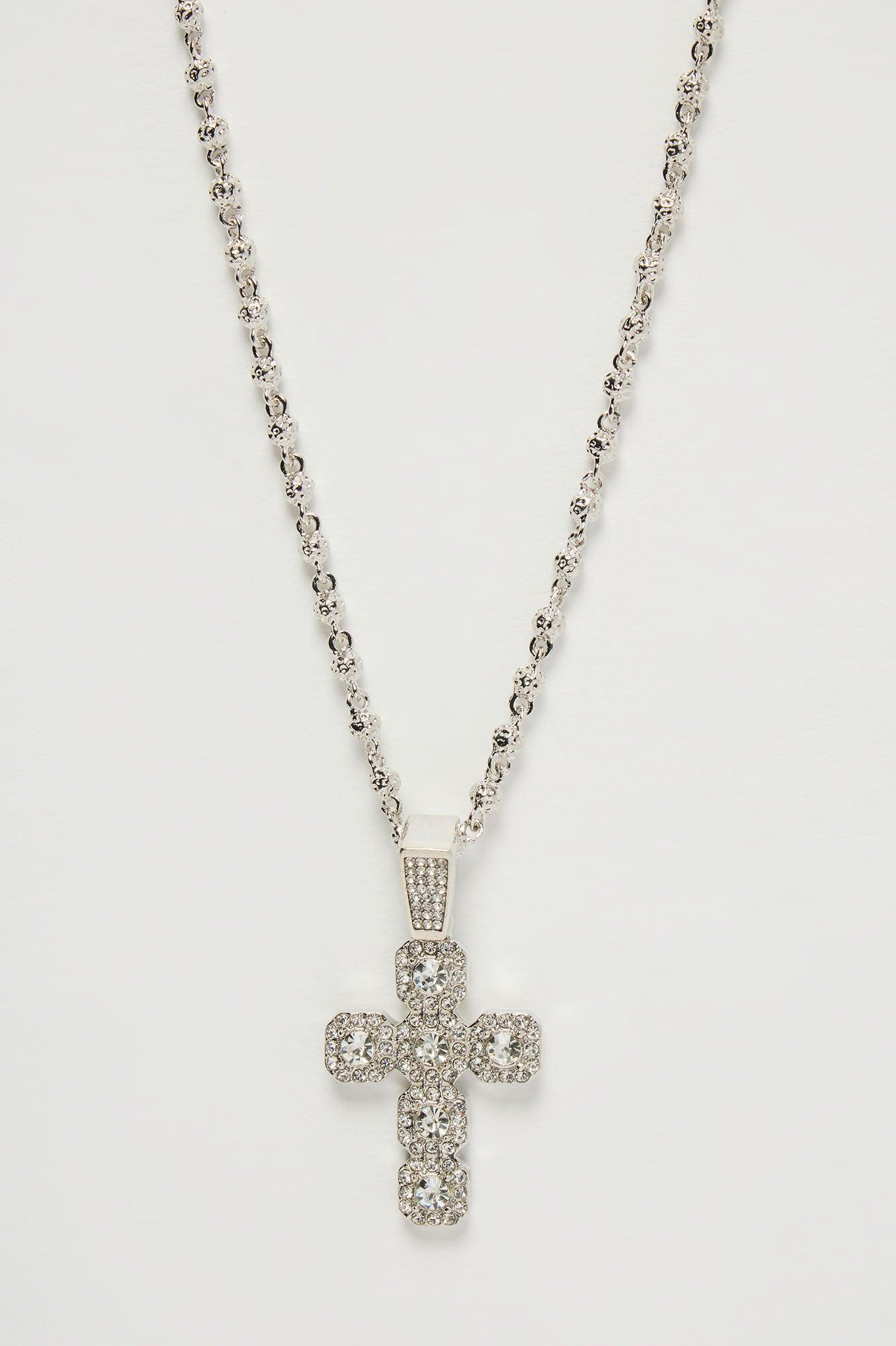 Iced Cluster Cross Necklace - Silver Product Image