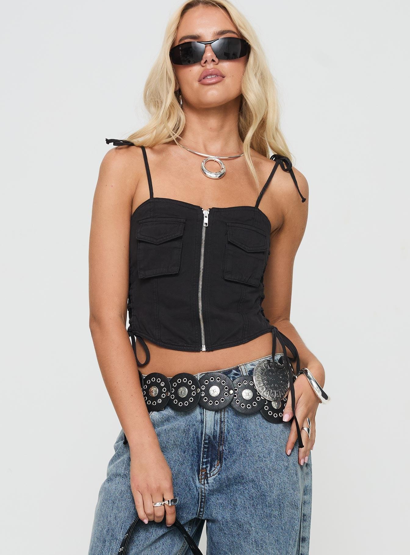 Dalloren Denim Cargo Top Black Product Image