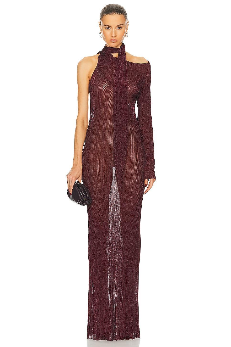 RABANNE Lurex Rib Dress Burgundy. (also in S). Product Image