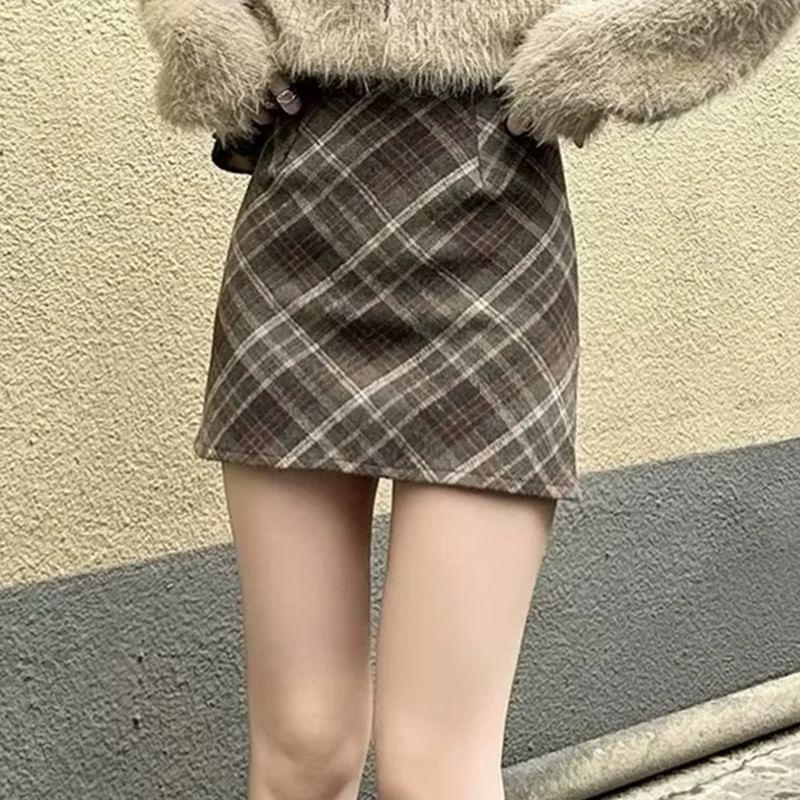 High Rise Plaid Mini Skirt Product Image