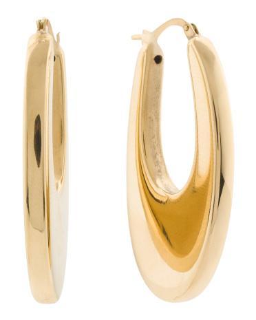 Sterling Silver Long Oval Chip Hoop Earrings For Women Product Image