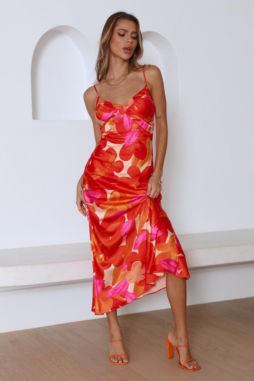 Having Fun Satin Midi Dress Red Product Image