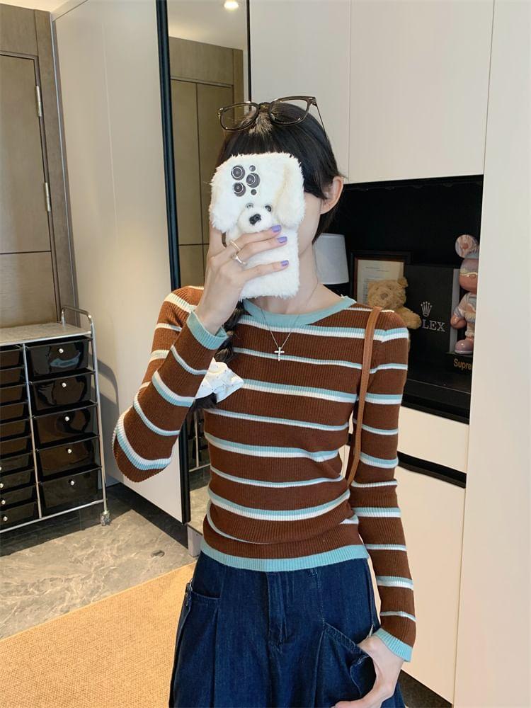 Long-Sleeve Striped Knit Top Product Image