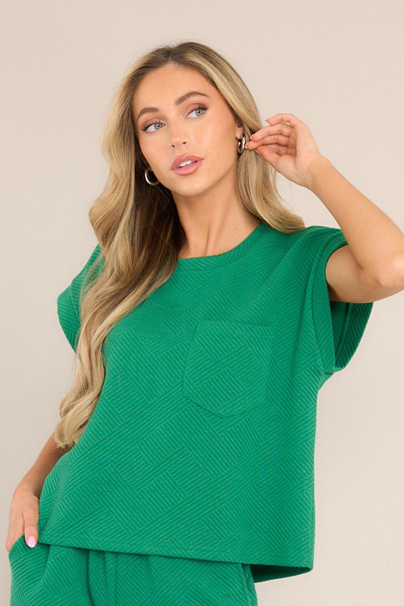 Keep It Creative Kelly Green Textured Short Sleeve Top Product Image