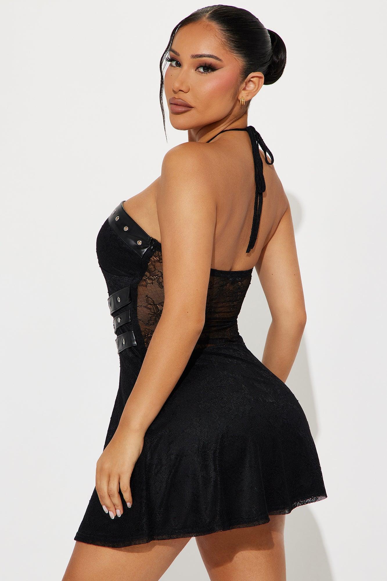 Anya Lace Micro Mini Dress - Black Product Image