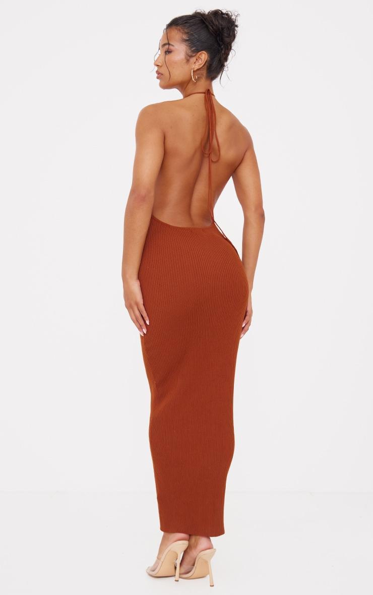 Rust Fine Knit Halterneck Maxi Dress Product Image