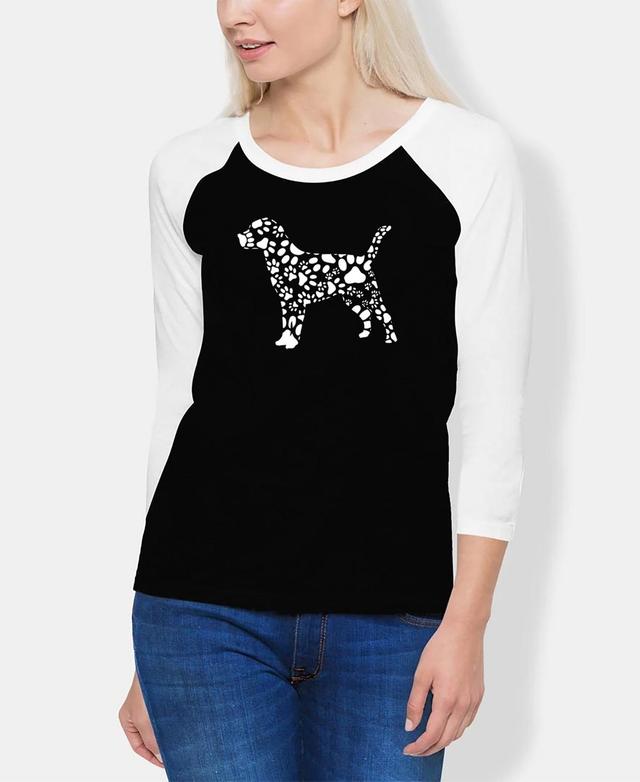 La Pop Art Womens Raglan Dog Paw Prints Word Art T-shirt - Black Product Image