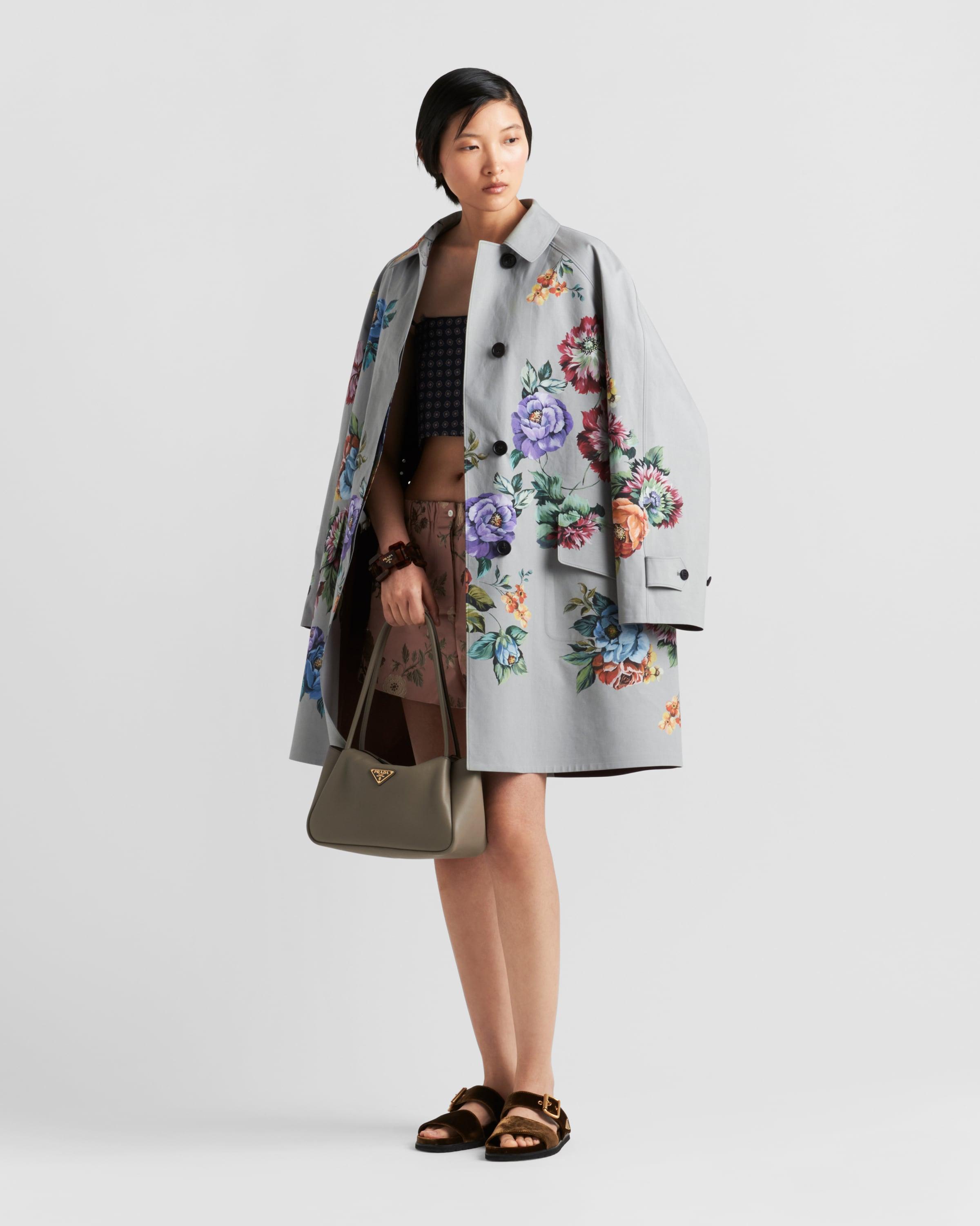 Printed Cotton Single-breasted Coat In Gray Product Image