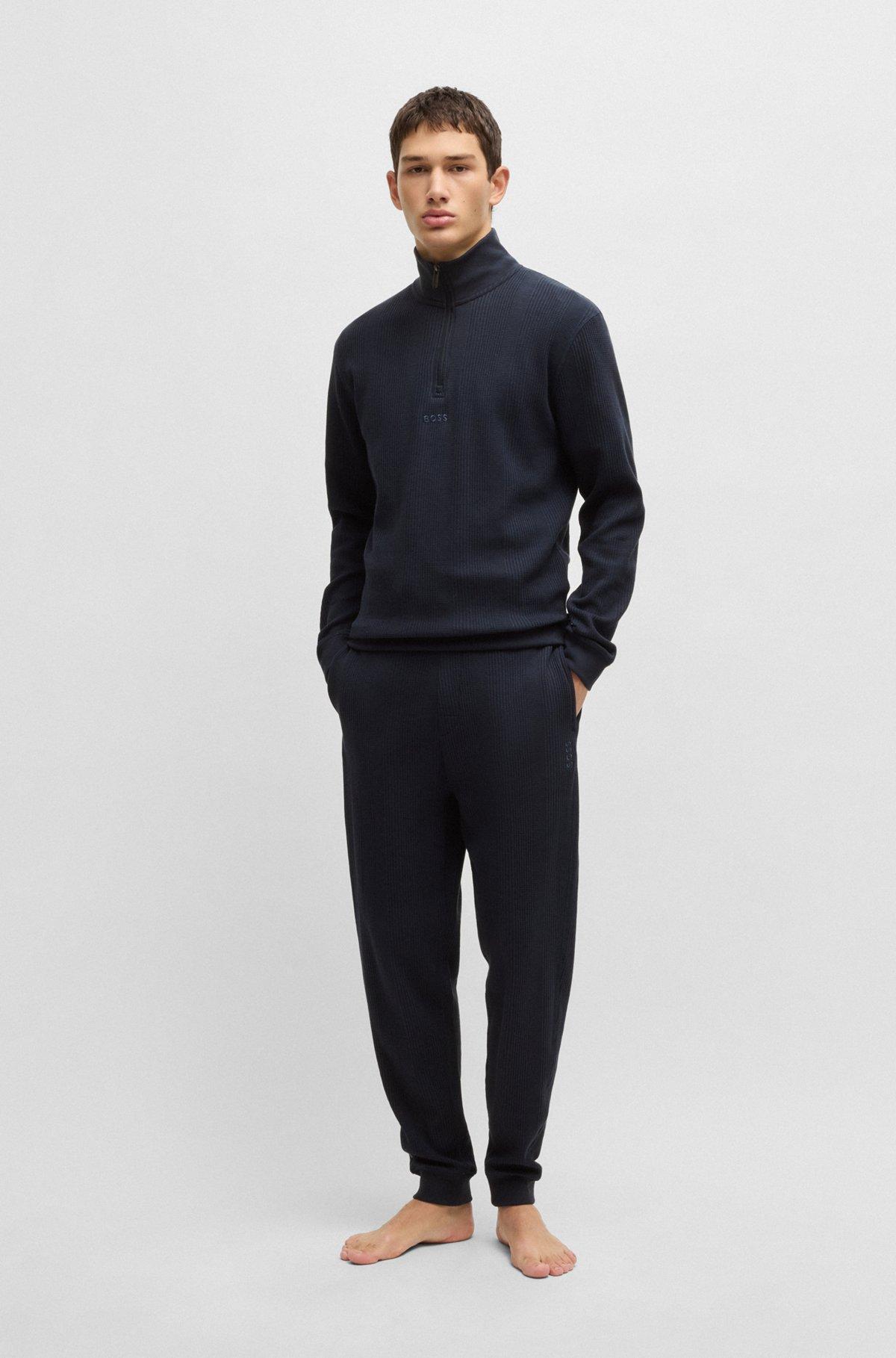 BOSS - Cotton tracksuit bottoms with embroidered logo - Dark Blue Product Image