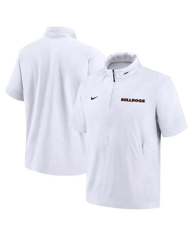 Nike Mens White Georgia Bulldogs 2024 Sideline Coach Short Sleeve Half-Zip Hoodie Jacket - White Product Image