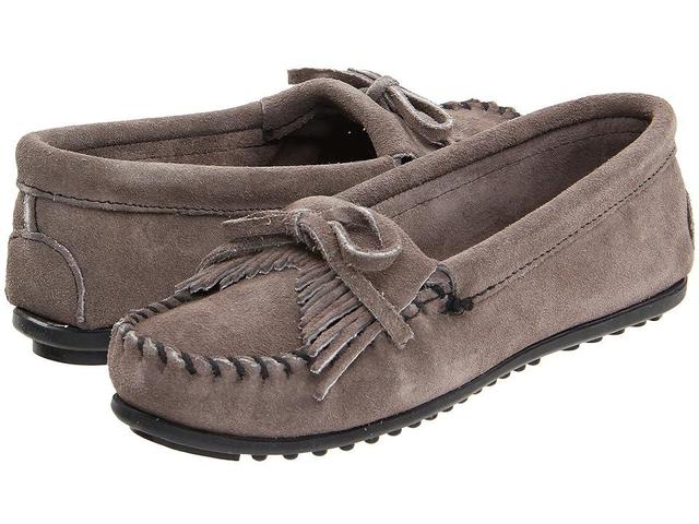 Minnetonka Kilty Suede Moc (Medium Grey Suede) Women's Moccasin Shoes Product Image