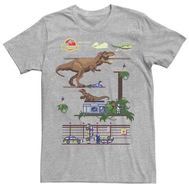 Mens Jurassic Park Digital Video Game Scene Graphic Tee Athletic Grey Product Image