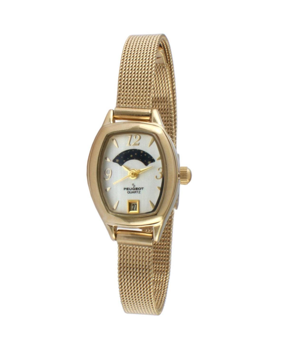 Peugeot Womens White Dial Sun Moon Watch 30x20mm Calendar Mesh Bracelet - Gold Product Image